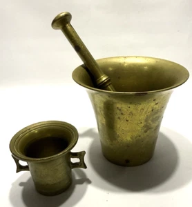 2 Vintage Heavy Brass Mortals and Pestle Antique Pharmacy Apothecary 3.75"x4" - Picture 1 of 6