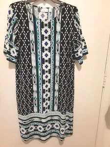Abito Kim Rogers Tg M Stampa Manica Corta Balza Elasticizzato Blu Bianco Verde - Foto 1 di 11