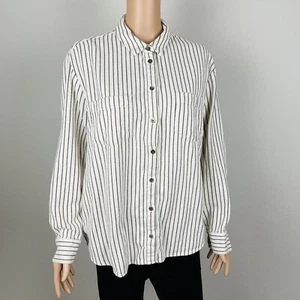 Madewell Women’s Long Sleeve Button Up Blouse Beige Brown Striped Large A16 - Imagen 1 de 11