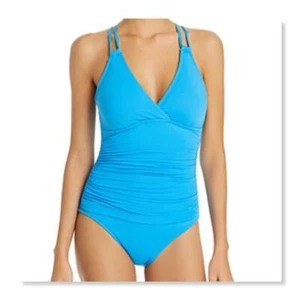 NWT La Blanca Sky Blue Underwire X Back One-Piece Swimsuit Size 4 $118 M203 - Picture 1 of 2