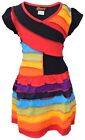 Girls Kids Rainbow Striped Fancy Short Sleeve Skater Tie Up Cotton Summer Dress