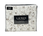 RALPH LAUREN 4PC KING Supreme Cotton Sheet Set White & Taupe Floral Branches NEW