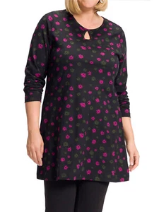 ULLA POPKEN Tunic Top BLACK Foral Print Keyhole UK Plus Sizes 24/26 & 32/34 - Picture 1 of 3