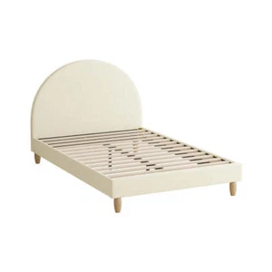 NNEED Bed Frame King Single Arched Bedhead Beige Fabric - Picture 1 of 7
