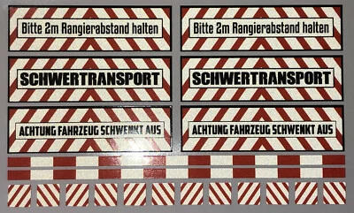 Reflektierendes Schwertransport Set - Aufkleber Tamiya Wedico 1:14 1:14,5 RC LKW - Bild 1 von 4