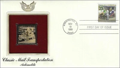 Automobile 1896 Classic Mail Transportation USA Gold 22k Plated Stamp FDC 1989 - Image 1 of 2