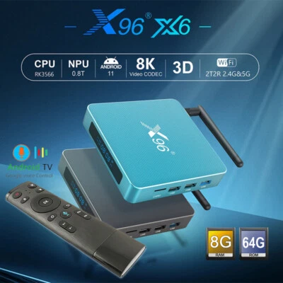 X96-X6 Android 11.0 8GB/64GB Bluetooth Dual WiFi 8K HDMI Media TV Box Antenna - Image 1 of 4