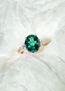 Oval Sapphire Ring 14K Rose Gold Engagement Ring Statement Ring Gift For Her - Picture 1 of 5