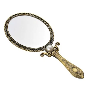 1pc Handheld Vanity Mirror - Antique Metal Hand Mirror Brass Mirror Luxury Me... - Picture 1 of 9