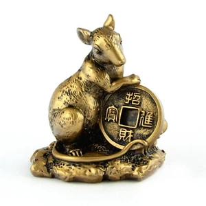 Chinesisches Sternzeichen Goldene Ratte Statue Figur Feng Shui Tier Bronzefarben 4 Zoll - Bild 1 von 1