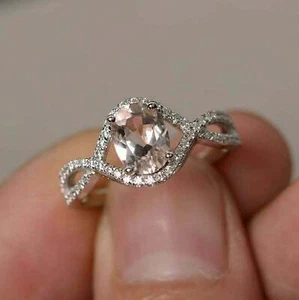 1.2Ct Lab-Created Morganite Engagement Ring Infinity REAL 9ct SOLID White Gold - Picture 1 of 7