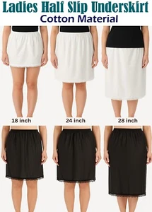 Ladies Lace Waist Half Slip Cotton Underskirt Petticoat Soft 18" 24" 28" Size - Picture 1 of 20