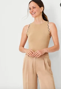 NEW NWT Ann Taylor Scalloped Halter Sweater Shell Color: Cafe Au Lait Size: XS - Picture 1 of 2