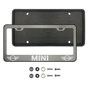 Fit Mini Laser Etched Black Chrome Stainless Steel License Frame Silicone Guard - Picture 1 of 1