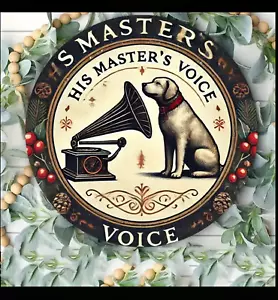Vintage "His Master's Voice" Dog & Gramophone Metal Wall Art - 8x8 Inch Decorati - Picture 1 of 6