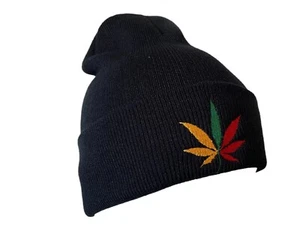 Black Rasta Weed Leaf Pot Cannabis Marijuana Tam Beanie Beanies Cap Hat Hats - Picture 1 of 4