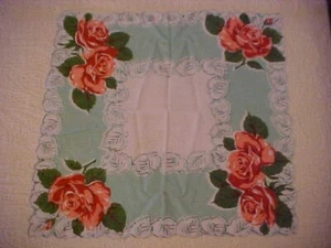 Vintage Hanky w/ Fluffy Peach Roses - Picture 1 of 3