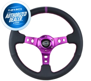 NEW NRG Deep Dish Steering Wheel 350mm LEATHER Purple Stitch and Mark RST-006PP - Picture 1 of 3