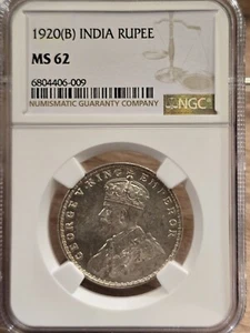 1920 Bomaby Mint British India Silver Rupee NGC MS62 - Picture 1 of 2