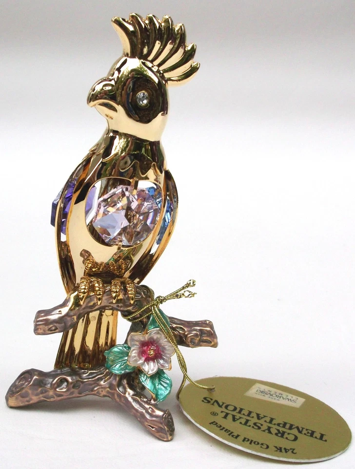 4172 Papagei auf Ast Swarovski Kristall 24 Karat Echt-Gold Crystal Temptations