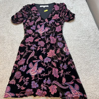 Rebecca Minkoff Dress Womens 4 Velvet Floral Ruched Sleeve Party Cocktail Evenin - Image 1 of 4