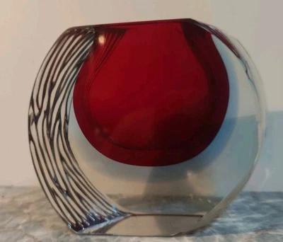 Murano Glas Vase Blockvase Mandruzzato Sommerso Design Vintage Drei Farben Spiel - Bild 1 von 4