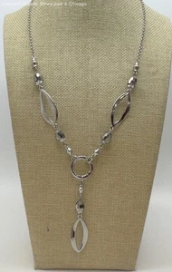 Lia Sophia Smoky Gray Rhinestone Lariat Silver Tone Fashion Necklace 21.9g - Picture 1 of 3