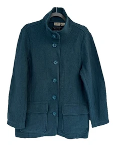 LL Bean Bellandi Boiled Italy Wool Chore Barn Coat Womens Large Teal Blue Button - Picture 1 of 17