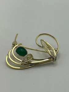 Broche/alfiler de piedra de vidrio artístico verde tono dorado elegante detallado - Imagen 1 de 6