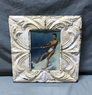 Винтажные потертые 11 дюймов кв.  Декоративная оловянная металлическая рамка для картин 5x7 старая 1693-25B - Изображение 1 из 4