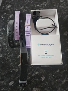 Fitbit Charge 3 Smart Watch Black Rose Gold With Black Silicone & Purple Fabric - Picture 1 of 6