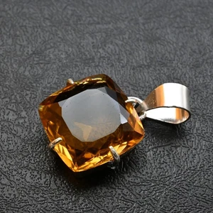 Certified Natural Yellow Citrine Gemstone 925 Sterling Silver Pendant 25 CT - Picture 1 of 5