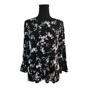 Blusa Top Mangas Trompeta Karl Lagerfeld Paris Mujer Pequeña Negra/Rosa Floral - Imagen 1 de 9