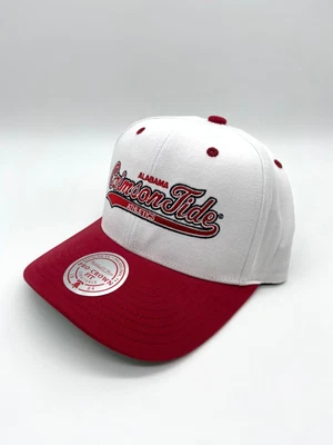 Alabama Crimson Tide Hat Mitchell & Ness White Red Snapback Pro Crown Retro Cap - Image 1 of 4