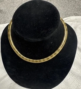 Vintage Omega Tubogas Style Choker Wide Necklace Halsband Gold Tone 16” Thick 80’s - Bild 1 von 9