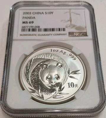 2003 China Panda 10 Yuan 1 oz .999 Silver Coin NGC MS69 #6877199-008 - Image 1 of 4