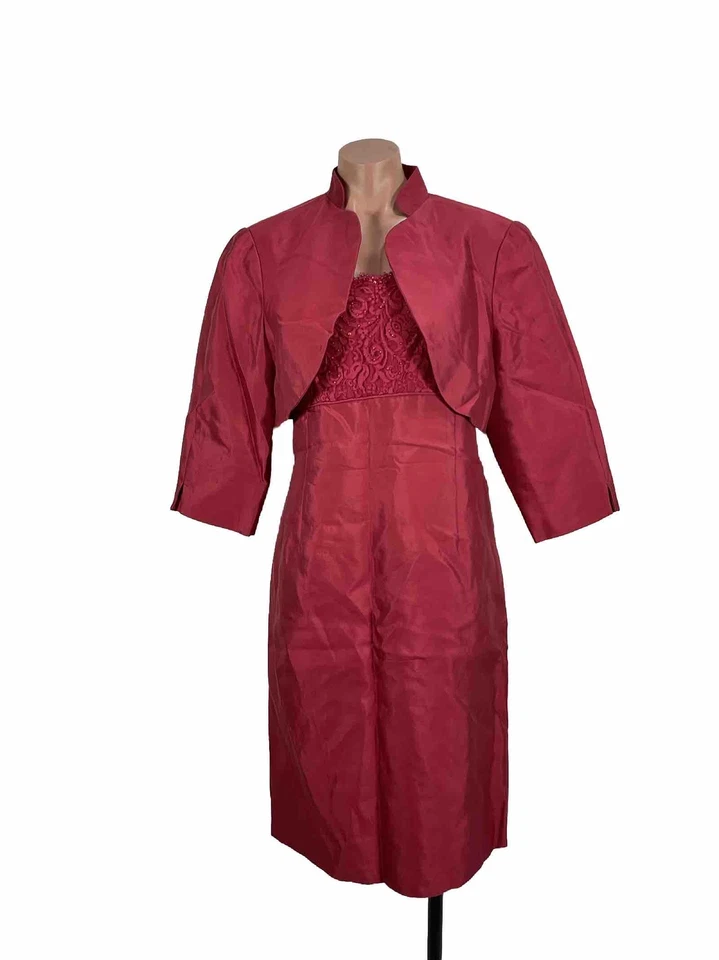 Talbots Dress Suit 16 Vintage Two Piece Set Cranberry Silk Cotton Sparkle Formal - Image 1 of 4