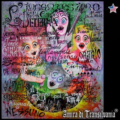 pintura psicodélica original arte pop lienzo acrílico óleo manga dibujos animados vampiro Foto 1 de 4