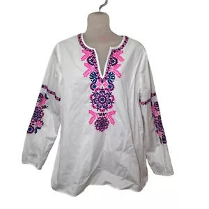 Lilly Pulitzer Coretta Tunika Oberteil Langarm bestickt Resort weiß Gr. M - Bild 1 von 8