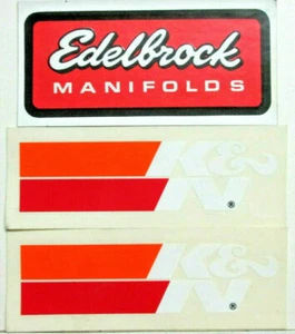 VINTAGE EDELBROCK MANIFOLDS, K & N, RACING ELECTRONICS DECAL BUMPER STICKERS,(4) - Picture 1 of 2