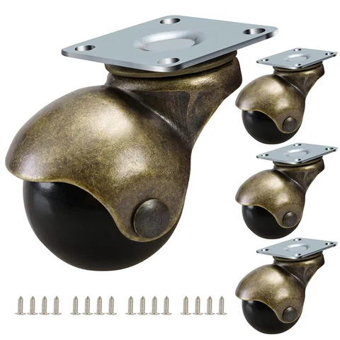 2 Inch Antique Furniture Casters Brass, Vintage Heavy Duty, Swivel Plate Ball Ca Cover