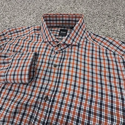 Hugo Boss Button Down Up Shirt Adult Medium Regular Fit Check Long Sleeve Mens - Image 1 of 4