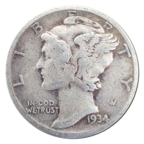 1934-P Mercury Dime VG Very Good 90% Silver Cover