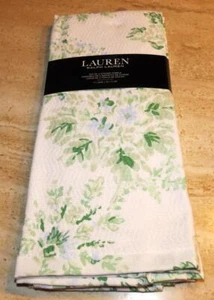 Ralph Laruen set 2 towels; floral; green tones on white; cotton NWT; 28 x 17 - Picture 1 of 8