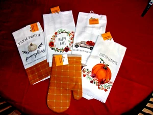 Set of 5 Fall Theme Dish Towels/Pot Holder- New - Picture 1 of 3