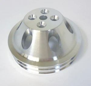 Aluminio SBC Bloque pequeño Chevy Bomba de agua corta Doble ranura Polea SWP Natural - Imagen 1 de 2