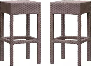 Milton Outdoor Wicker Backless Bar Stools, 2-Pcs Set, Dark Brown - Picture 1 of 7
