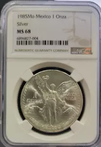 1985mo Mexico 1 Onza NGC MS 68 - RARE ONLY 6 HIGHER - Free Shipping - Picture 1 of 2