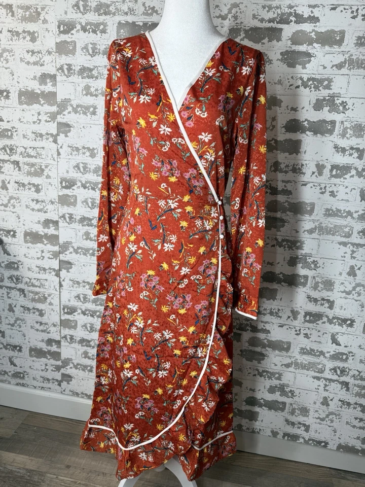 People Womens Red Floral Ruffled Party Wrap Dress 8 BHFO 3450