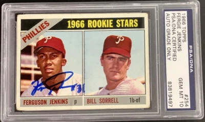 Fergie Jenkins Signed 1966 Topps #254 Rookie Card HOF PSA/DNA Auto Gem Mt 10 - Image 1 of 2